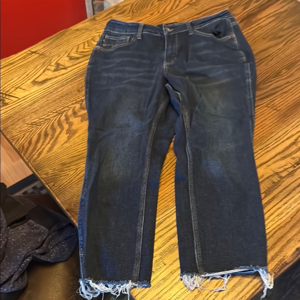 Judy Blue Straight Leg Blue Jeans with Frayed Hem